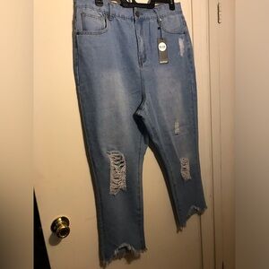 Boohoo Blue Light Blue Distressed Raw Hem Jeans Size 14 NWT
